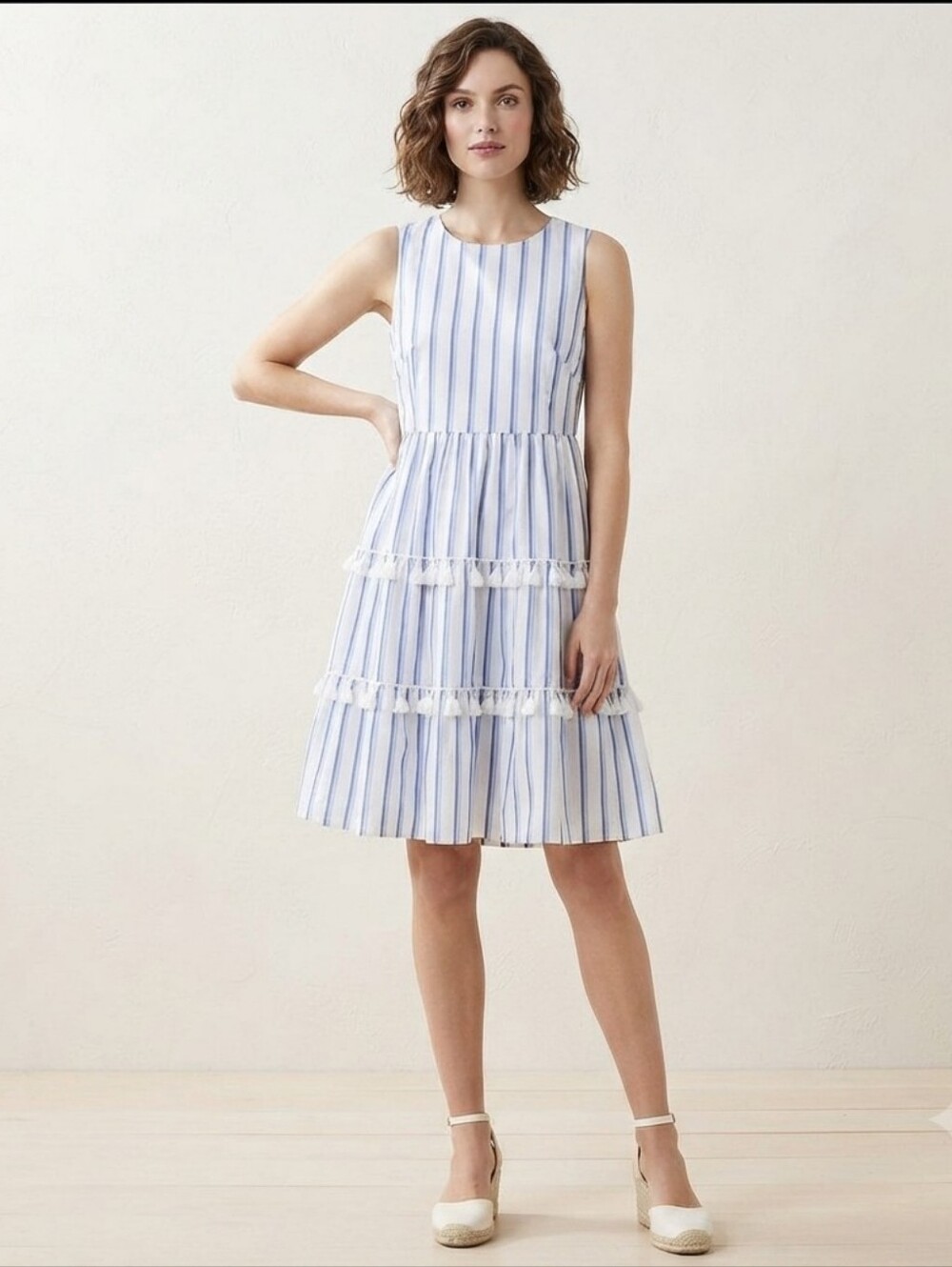 Eliza J Sleeveless tassel striped cotton sundress 4